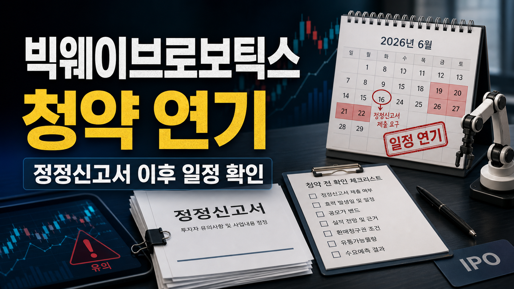 빅웨이브로보틱스 공모주 청약 연기와 정정신고서 확인 항목을 정리한 이미지