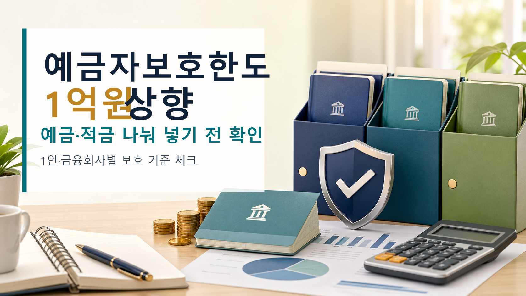 예금자보호한도 1억원 상향과 예금 적금 분산 기준을 한글 제목으로 정리한 이미지
