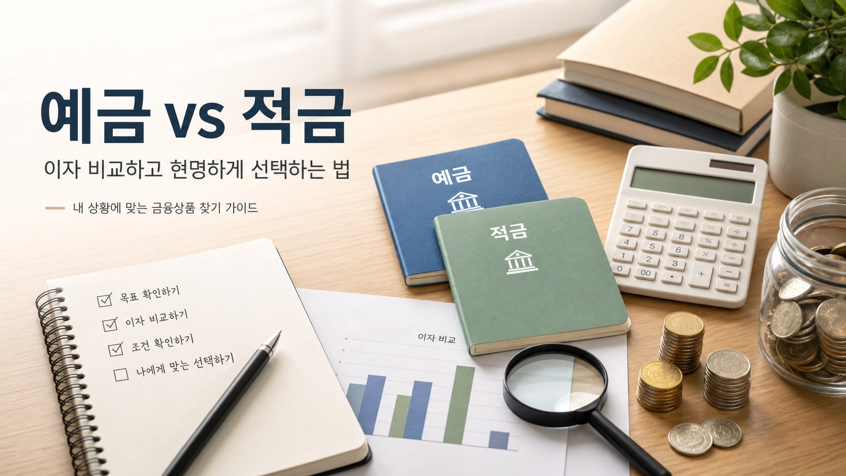 예금과 적금 금리를 비교하며 세후 이자와 우대금리 조건을 확인하는 이미지