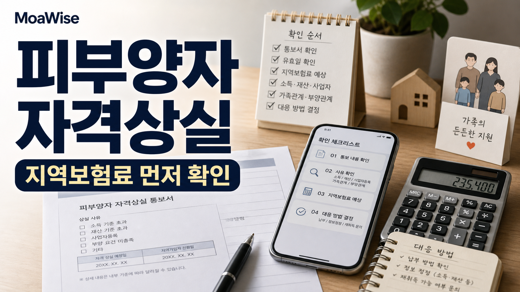 건강보험 피부양자 자격상실 통보를 받은 뒤 지역가입자 보험료와 소득·재산 요건을 확인하는 과정을 보여주는 썸네일