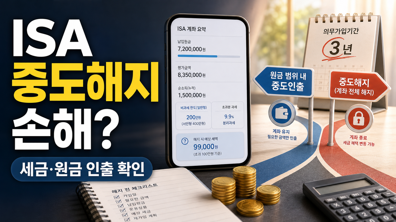 ISA 중도해지와 납입원금 인출, 세금 혜택 차이를 확인하는 이미지