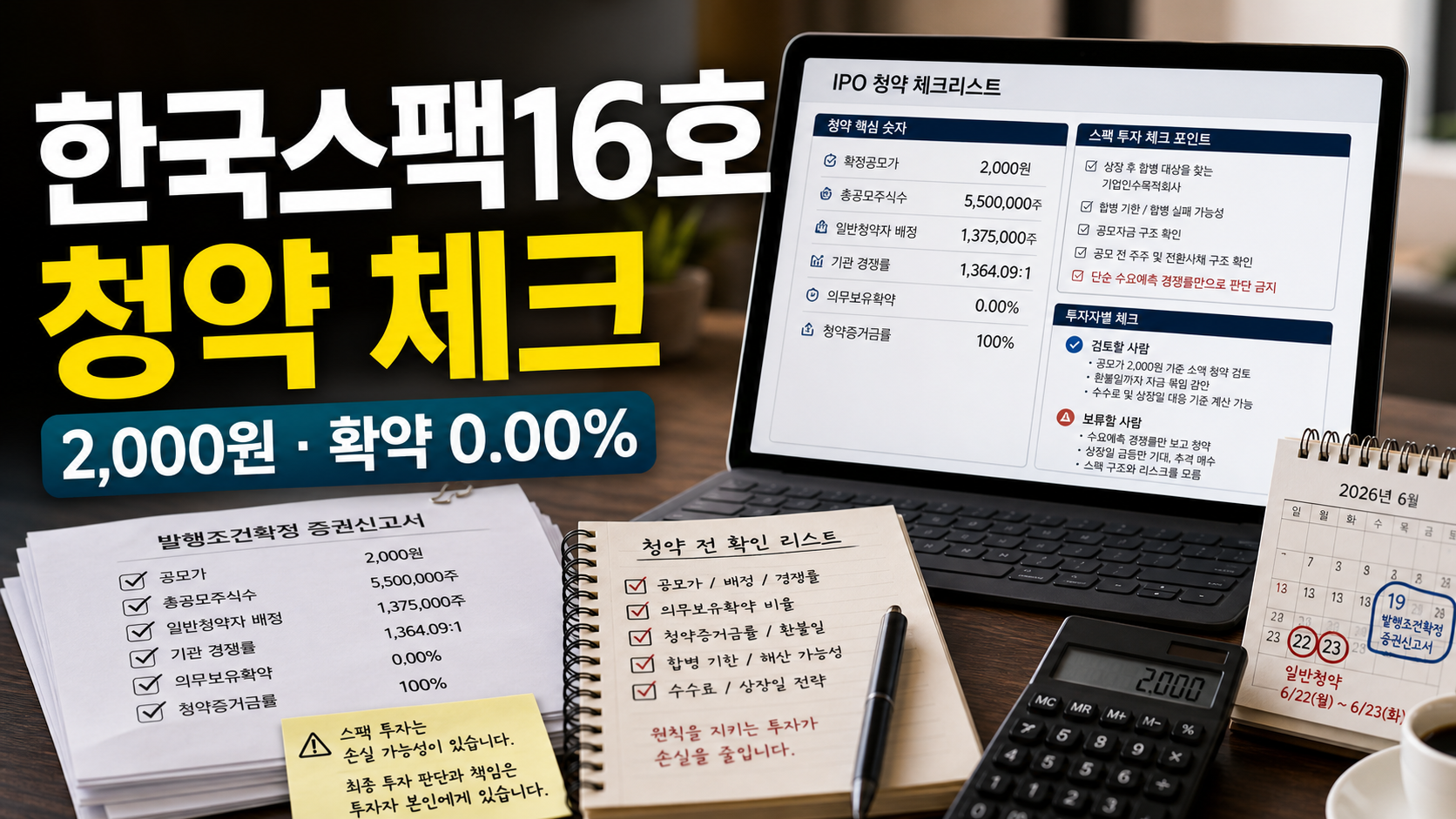 한국스팩16호 공모주 청약 전에 공모가와 수요예측, 의무보유확약을 확인하는 금융 체크리스트 이미지