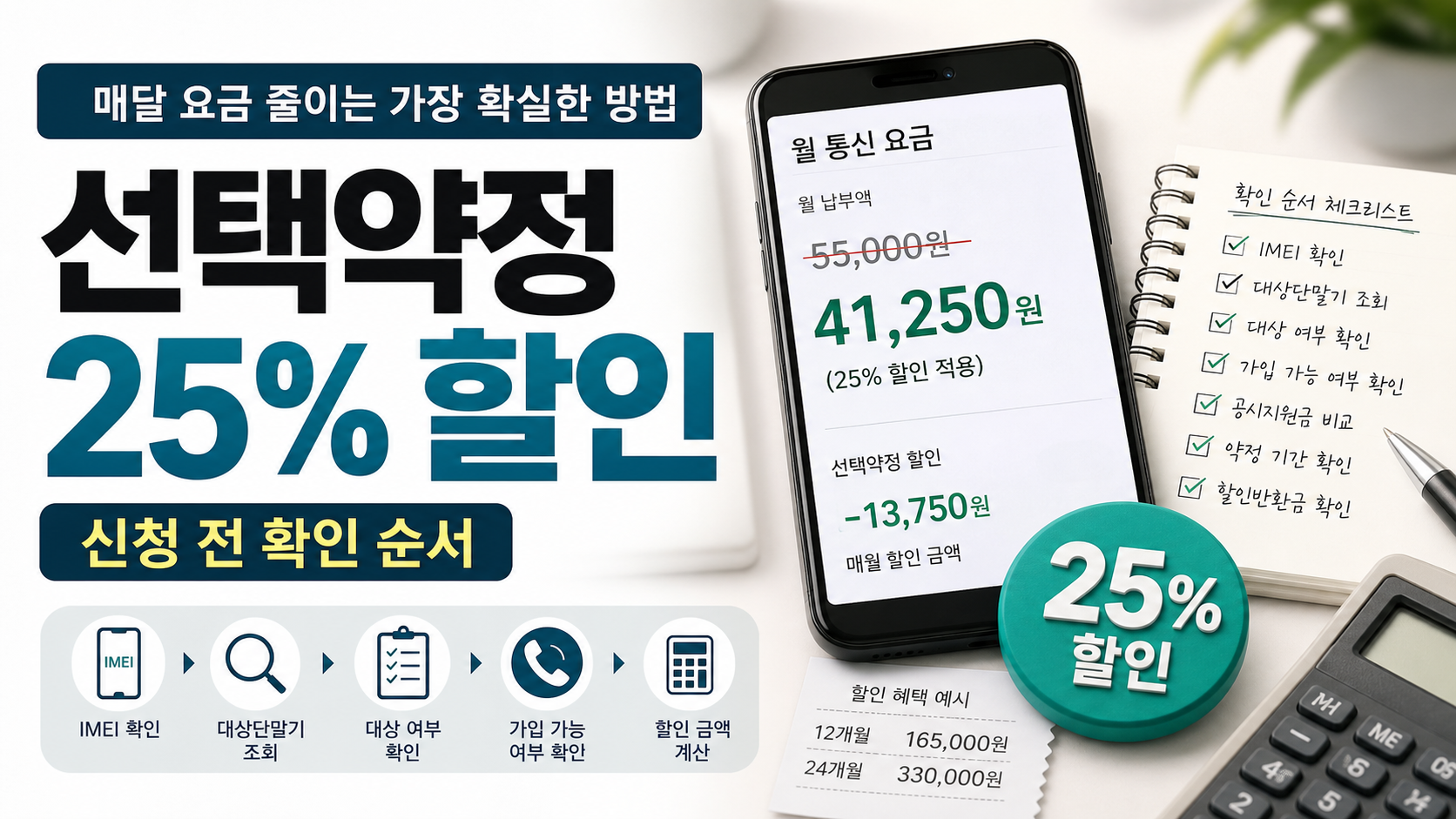휴대폰 선택약정 25% 할인 대상 조회와 신청 전 확인 순서를 정리한 썸네일