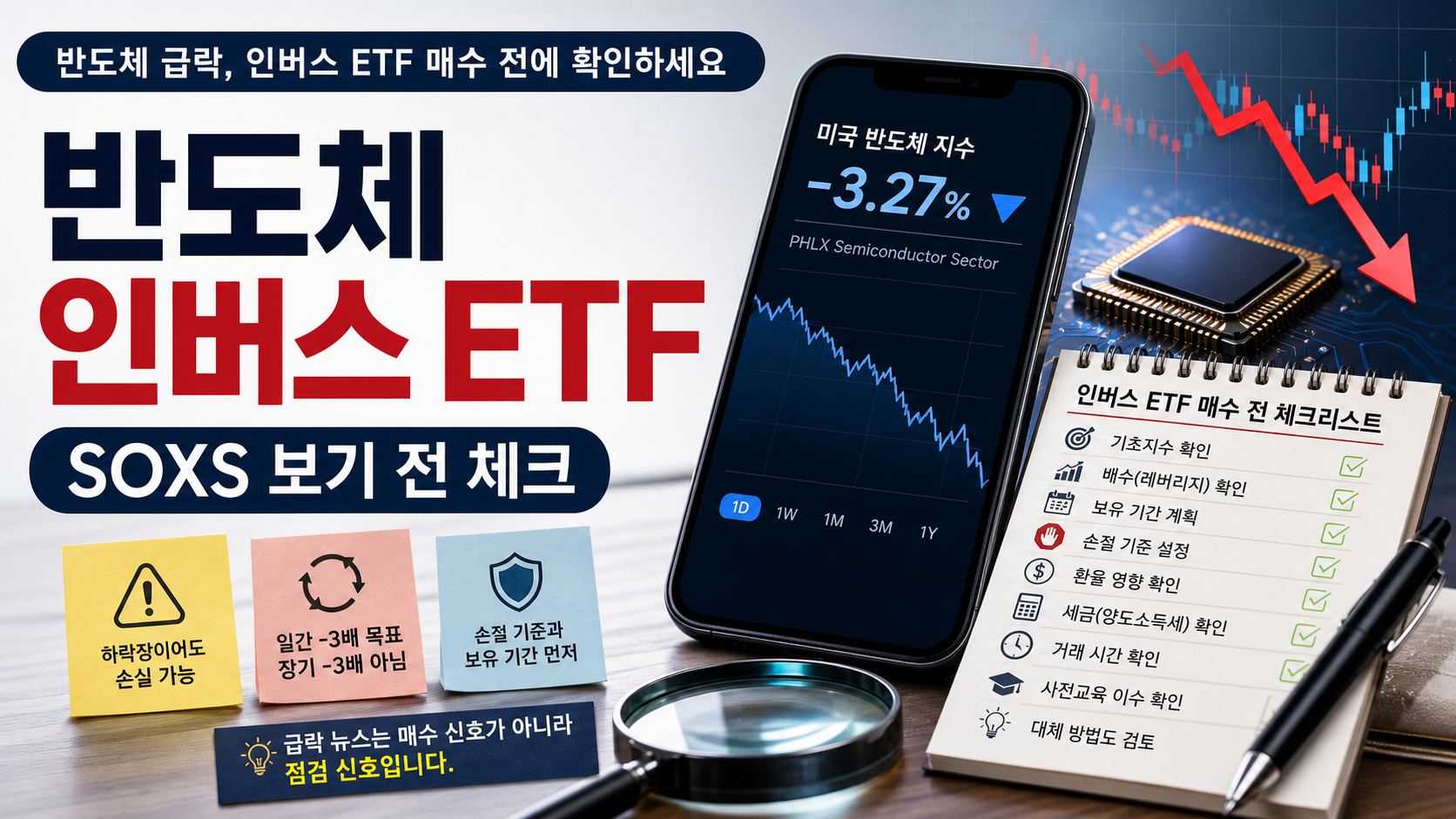 반도체 급락 뉴스와 SOXS 인버스 ETF 매수 전 확인할 위험 체크리스트를 정리한 금융 선택 가이드 이미지