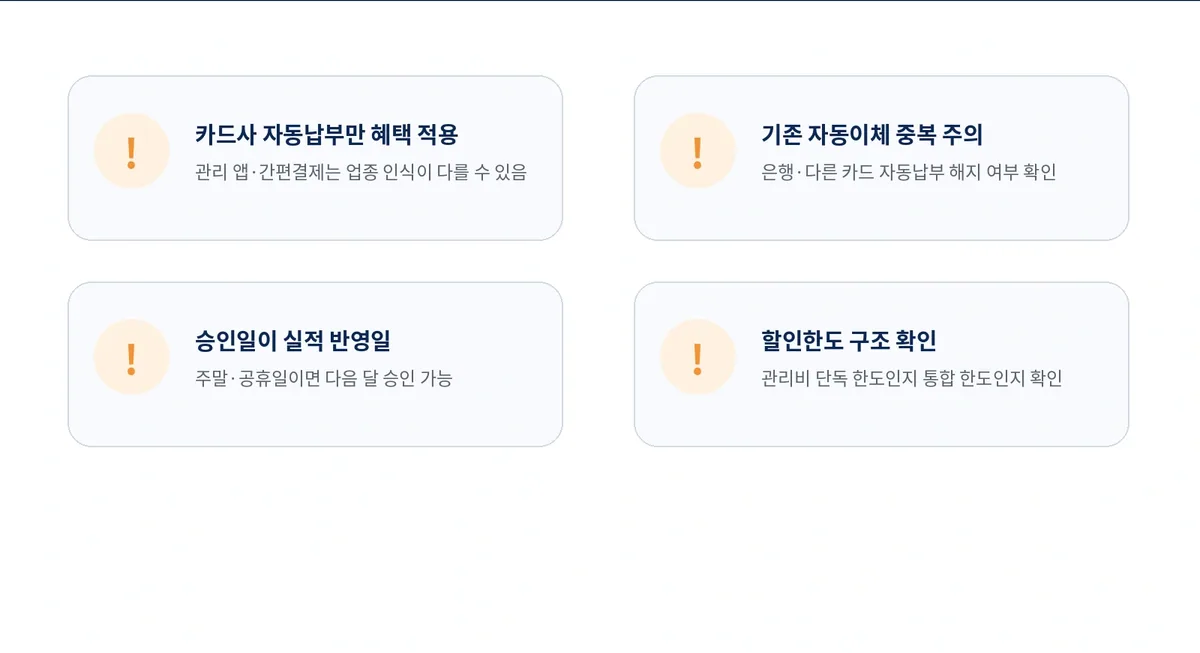 카드사 자동납부와 중복 이체 및 승인일과 할인한도를 확인하는 주의사항