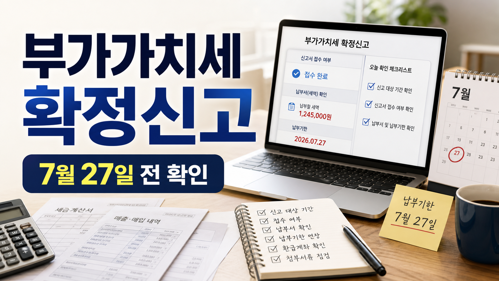 부가가치세 확정신고 기한 전 홈택스 신고상태와 납부기한을 확인하는 체크리스트 이미지